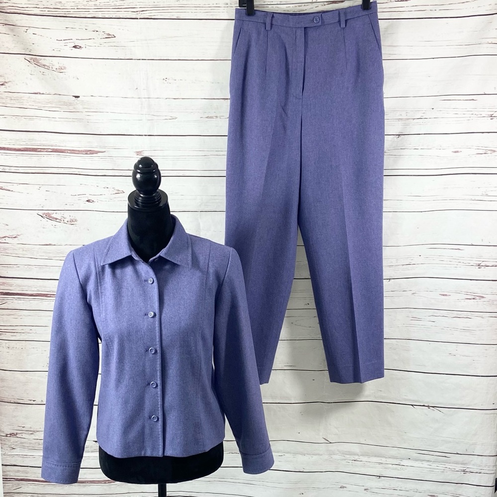 Pendleton 2PC Pant Suit Women’s Petite 8P Purple Blazer Button Wool Long Sleeves
